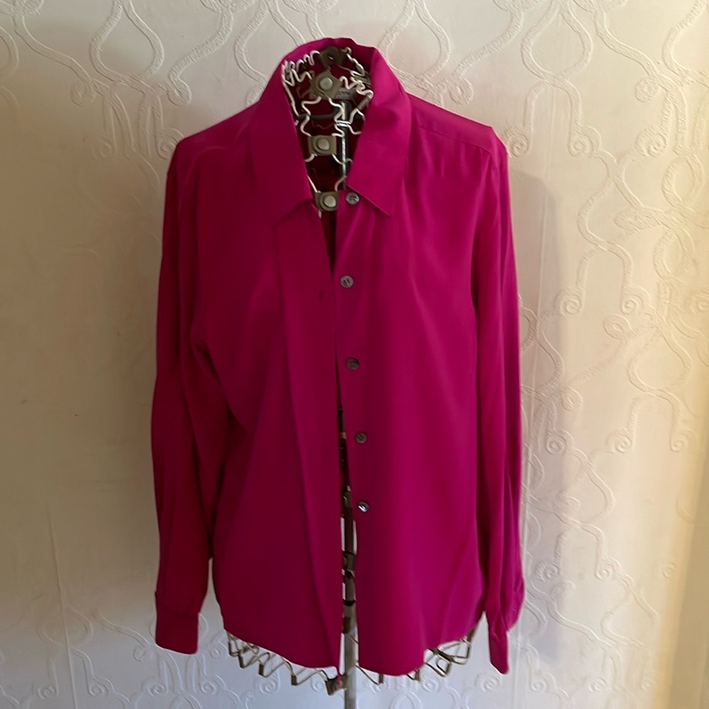 Liz Claiborne Fuchsia Silk Button Down Shirt